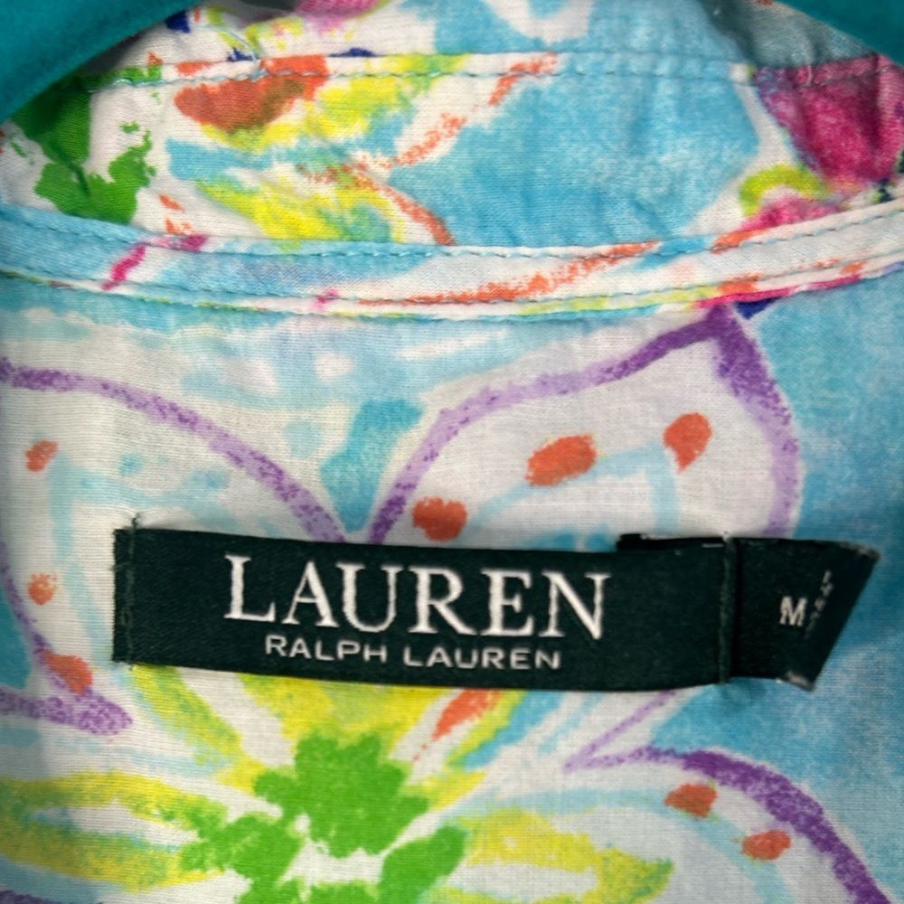 Lauren Ralph Lauren women .Blue Pink Sleeveless Midi Dress 100% cotton Vacation. - Picture 7 of 12